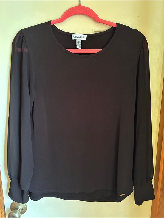 Calvin Klein Tops - Calvin Klein Black Long-Sleeve Sheer-Sleeve Blouse
